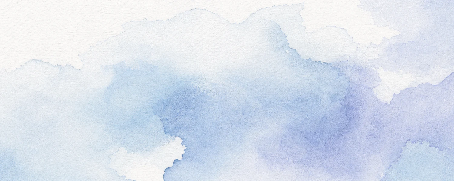 Abstract powder blue and periwinkle watercolor wash on white paper