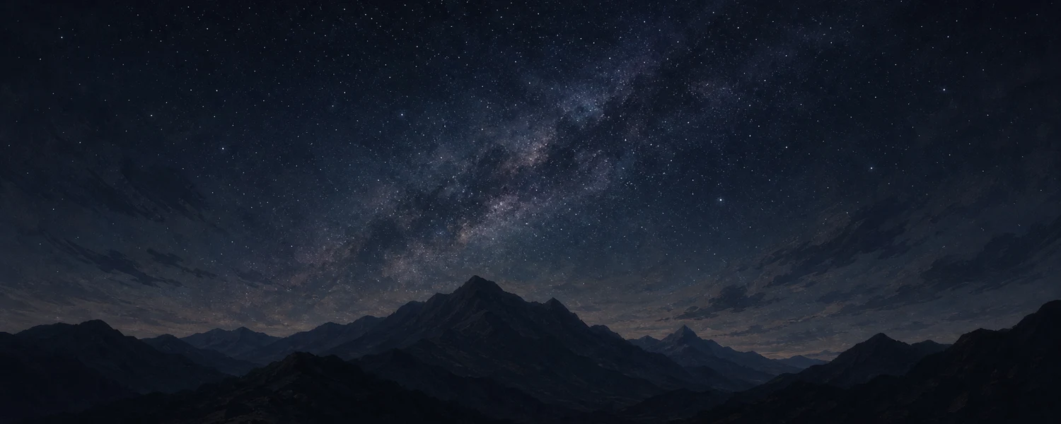 Silhouetted mountain ridge under a star-filled night sky