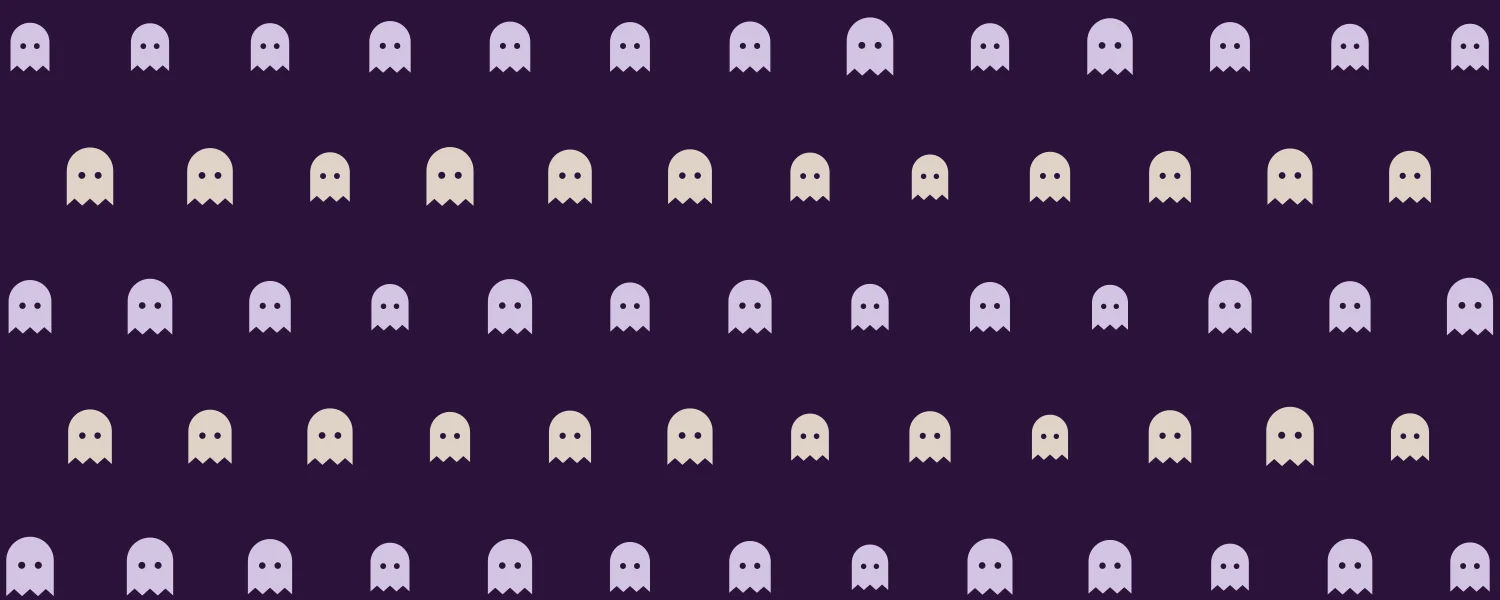 Halloween Notion cover with rows of small white ghosts on purple