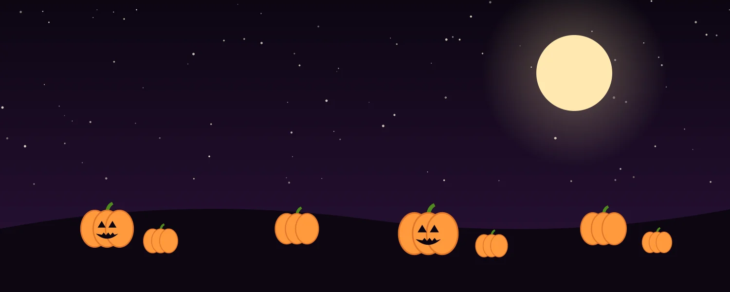 Halloween Notion cover with jack-o'-lanterns on a dark hill under a full moon