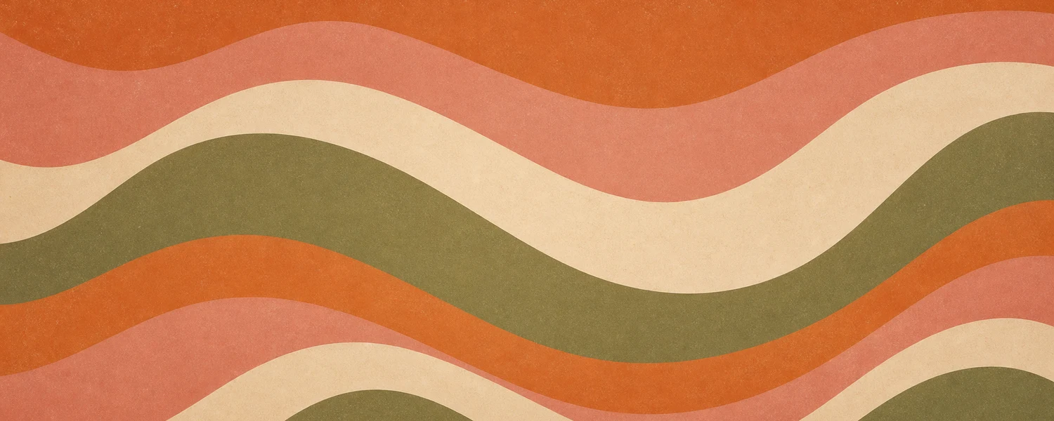 70s abstract waves in muted burnt orange, dusty rose, and olive